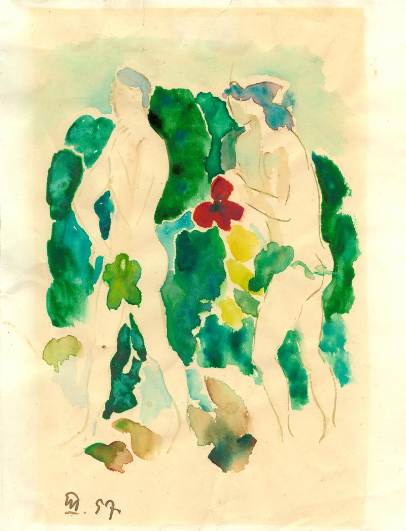 Ohne Titel - Aquarell und Bleistift auf Papier - 1957 - Karlheinz Scherer